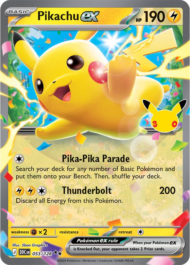 Pikachu ex - 053/128 - ME: 30th Celebration (30C)